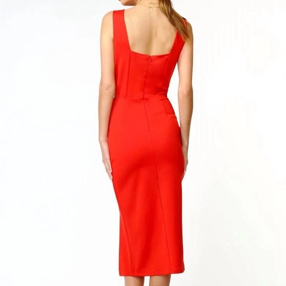 Small Red Adelyn Rae Vibrant Red Midi Blair Cut Out Ponte Sheath Zip Up Dress - Picture 3 of 14